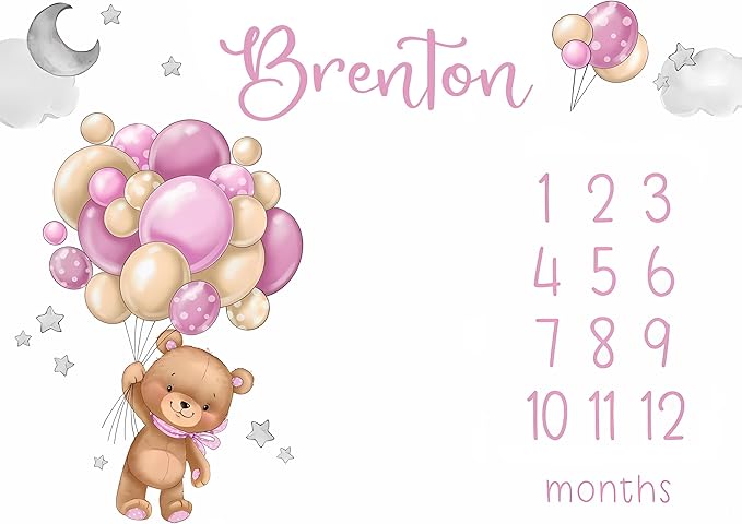 OLIVE OLIVIA Personalized Monthly Baby Milestone Blanket, Baby Months Blanket, Perfect Custom Newborn Gifts,30"x40"