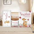 Custom Crib Bedding Set - Giraffe Design Personalized Name Baby Nursery Bedding 3 Pcs Set - Chic Soft Blanket, Sheet, Pillowcase for Newborns Boys Girls Gifts Color08