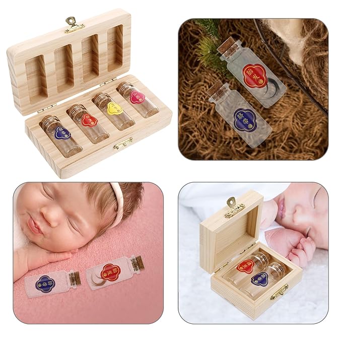 Multipurpose Keepsake Box for Large Wooden Organizer with Bottles for Lanugo Umbilical Cord First Hair Storage Memory Case Girl Boy Newborn Souvenir Holder