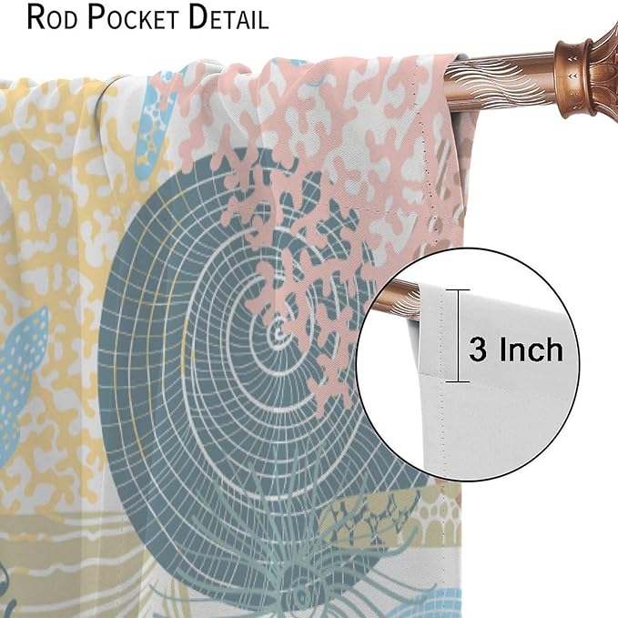 Nautical Blackout Curtain Beach Theme Starfish Seashell Nautical Rustic Ocean Sea Vintage Retro Coastal Summer Bedroom Set 2 Panels,42x45 Inches