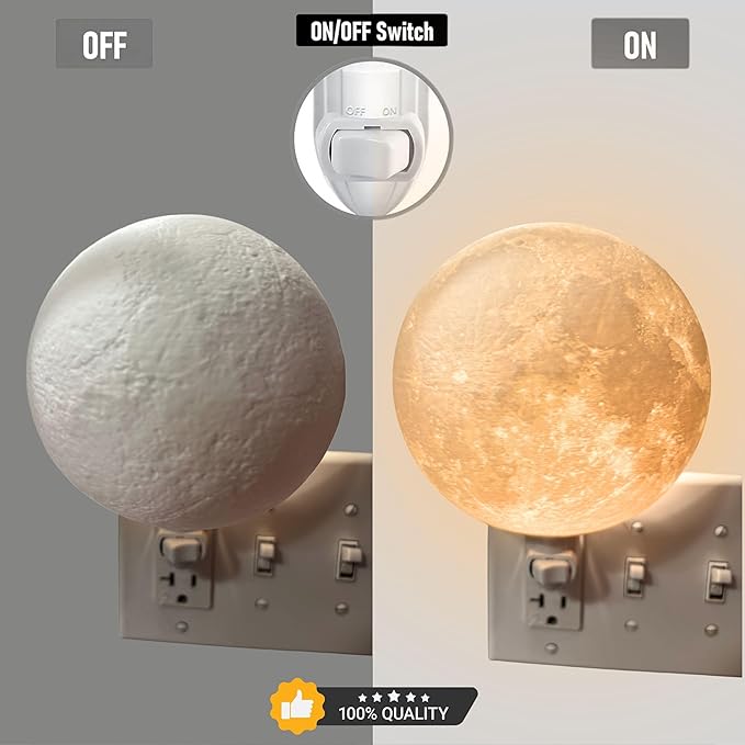 Moon Night Lights | Night Lamp LED Light | 3D Solar System NightLight, Planet Home Décor, Space Nursery, Kids Room, Space Gift, Birthday Gifts, Bedroom Decorations (Moon, 4 Inch)