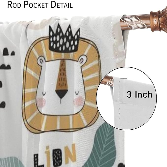 Cartoon Little Lion King Window Curtains for Baby Child,Cute Funny Forest Animals,Tropical Jungle Leaves Wildlife Boho Rainbow Print Blackout Drapes for Nursery Boys Girls Kids Bedroom 55x63in