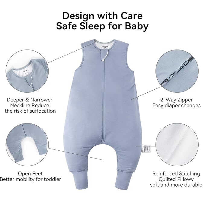 BubblePanda Rayon Made From Bamboo Toddler Sleep Sack with Feet 3t-4t Months 2.5 Tog Winter Ultra Soft Warm Baby Sleep Bag Walker Quilted Thick Wearable Blanket with Legs 2-Way Zipper