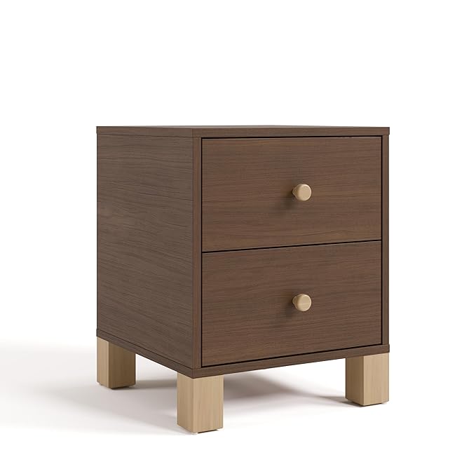 Storkcraft California 2 Drawer Nightstand for Kids Bedroom (Hazelnut with Driftwood) - GREENGUARD Gold Certified, Premium Wood Storage Nightstand with Elegant, Iconic Block Feet