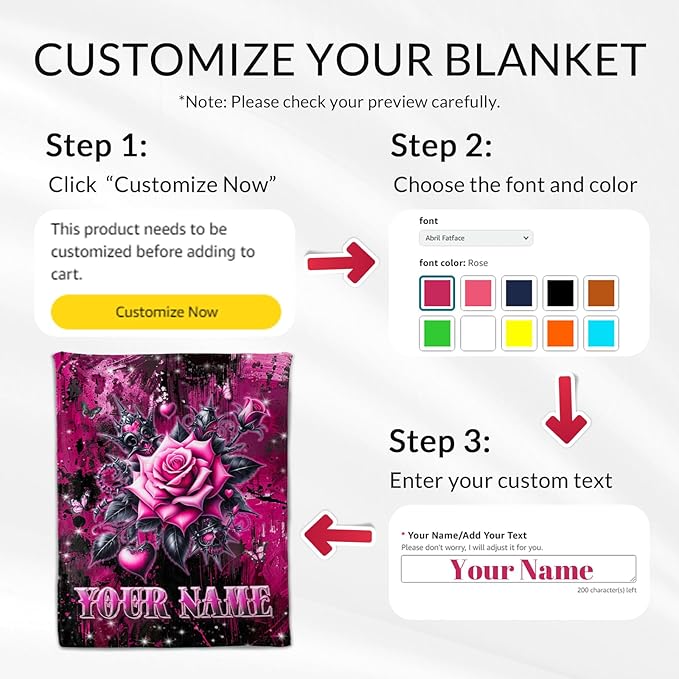 Custom Rose Floral Blanket Gifts - 40" x 50" Girls Gothic Theme Throw Blankets for Flower Lovers - Cozy Lightweight Throws for Sofa, Couch
