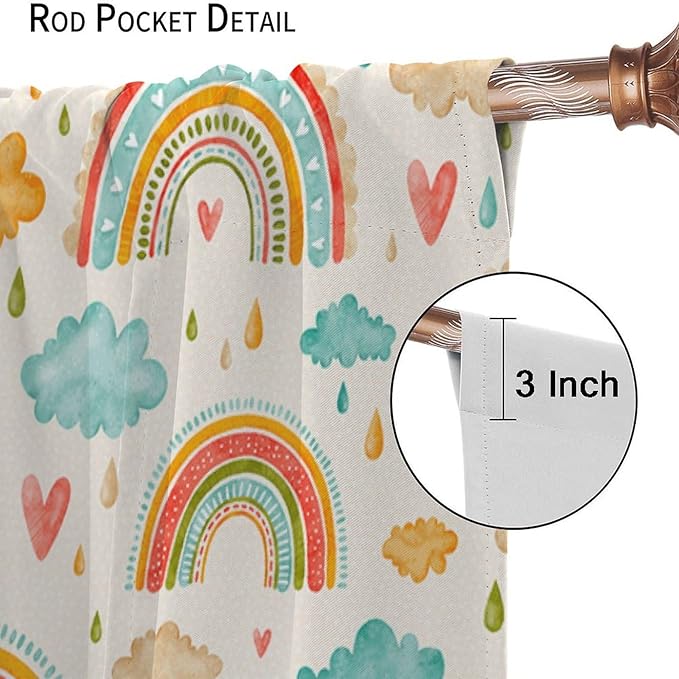 Boho Rainbow Curtains for Kids Nursery Colorful Floral Sun Star Clouds Pastel Bohemian Pattern Print Window Drapes for Girl Bedroom Living Room Kitchen Decor,2 Panel Set,42Wx63H Inch Blackout