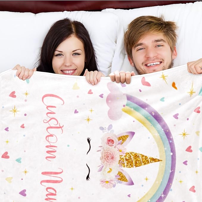 Personalized Horse Blanket with Name for Girl, Custom Name Blanket for Kids, Soft Flannel Pink Horse Toddler Blanket Customized Gift for Birthday Christmas Baby Shower Newborn Gift 60" X 80"