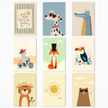 9 Pieces Nursery Animals Canvas Wall Art, Kids Room Fashion Sunglasses Dog and Bear Poster, Cute Crocodile Fox Cat and Lion Picture, Warming Sunshine Print for Baby Bedroom Playroom 12x16in Unframed