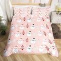 Christmas Duvet Cover Cartoon Snowman Christmas Tree Bedding Set Snowflake Comforter Cover for Boys Girls Children Teens Bedroom Decor Pink Xmas Theme Bedspread Cover Full Size with 2 Pillow Case