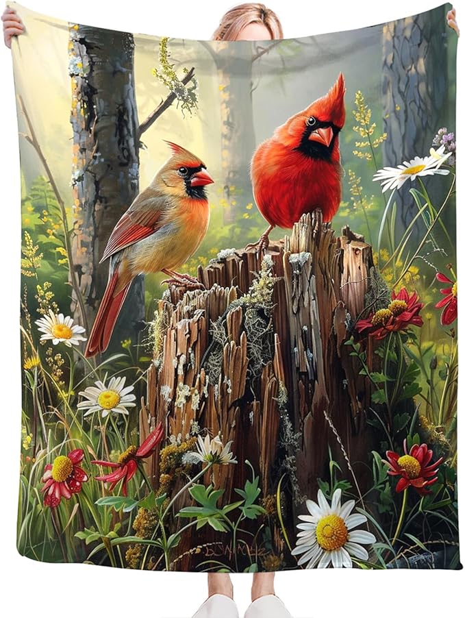 Tijuboni Cardinal Bird Throw Blanket Cardinal Gifts for Girls Boys Women Men Kids Adults Soft Flannel Fleece Blanket for Couch Sofa Bed Home Decor 60"x80"