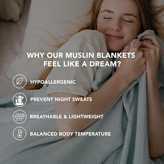 Goqan Muslin Blanket Twin 55x79 – 100% Cotton 4 Layer Boho Muslin Blanket for Adults, Lightweight, Soft, Breathable, for Bed, Couch - Sage Green