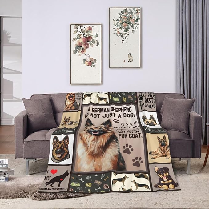German Shepherd Decor Blanket German Shepherd Gifts Throw Blanket Super Soft Flannel Lightweight Fluffy Plush Fuzzy Fleece Blanket for Dog Lover Girl Woman Boys Kids Adults Man for Bed Sofa 50"X60"