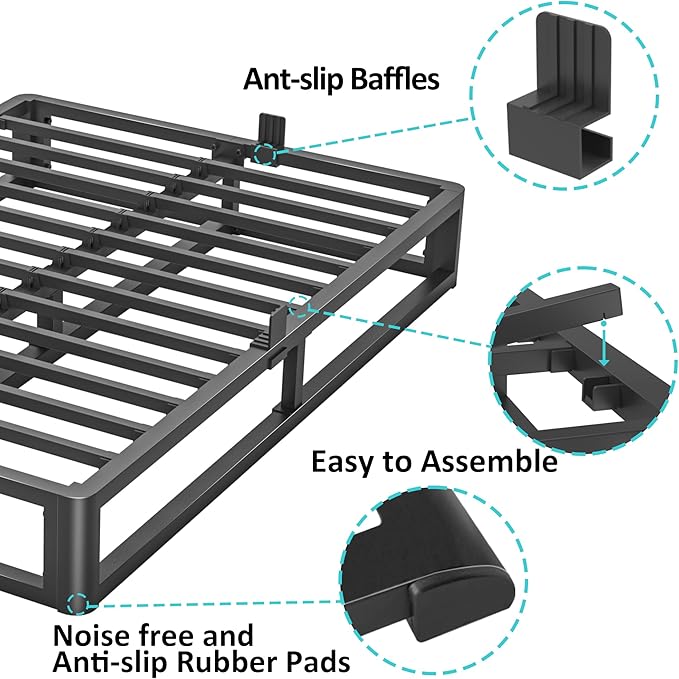 Upgrade Anti Bending and Round Corner Legs 10 inch Metal King Bed Frame 3500 LBS Heavy Steel Slats Support Platform Bed Frames No Box Spring Needed Platform Noise Free Easy Assembly