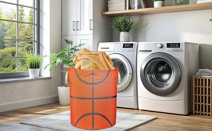 Basketball Laundry Basket Gifts for Boys, Boys' Room Decor Kids Nursery Hamper for Sports Room Basketball Decor 17.7x13.7 Inch