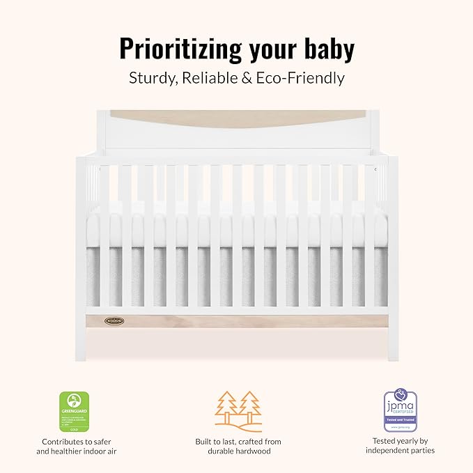 Dream On me Emerson 5-in-1 Convertible Full-Size Baby Crib in White & Vintage Oak, GreenGuard Gold & JPMA, Converts to Toddler, Day, & Full-Size Bed, Non-Toxic Paint, Safe Sleep Environment