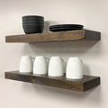 URBANDI, Rustic Floating Shelves, Set of 2, Hidden Bracket, Solid Wood, Heavy Duty, Wall Mounted Shelves, (Dark Brown, 48Wx10D)