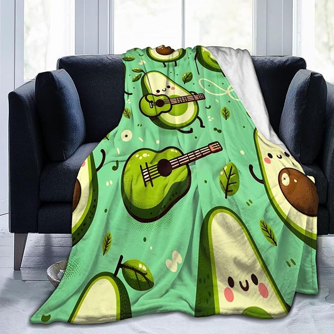 Cute Funny Avocado Fruit Blanket Throw Gifts for Kids Avocado Play Guitar Flannel Blankets Soft Fuzzy Lightweight for Home Decor Couch Bed Sofa 50x40 Inches