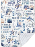 Personalized Baby Blanket with Name, Customized Blanket for Newborn Boys Girls, Ocean Animals Flannel Baby Name Blanket with Dotted Backing, Receiving Swaddle, Gifts for New Parents(30”x40)