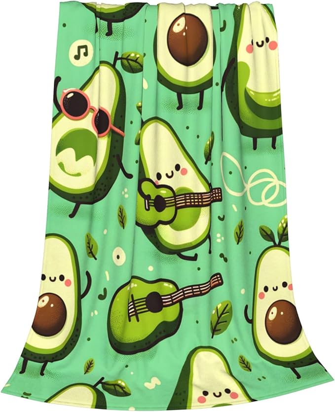 Cute Funny Avocado Fruit Blanket Throw Gifts for Kids Avocado Play Guitar Flannel Blankets Soft Fuzzy Lightweight for Home Decor Couch Bed Sofa 80x60 Inches
