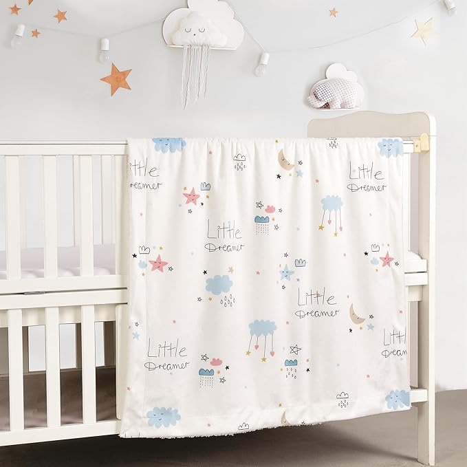 CREVENT 2Pcs 30''X40'' Cute Cozy Fluffy Warm Baby Blankets for Infants Toddlers' Bedding Crib Cot Stroller - Grey Cloud + Dream