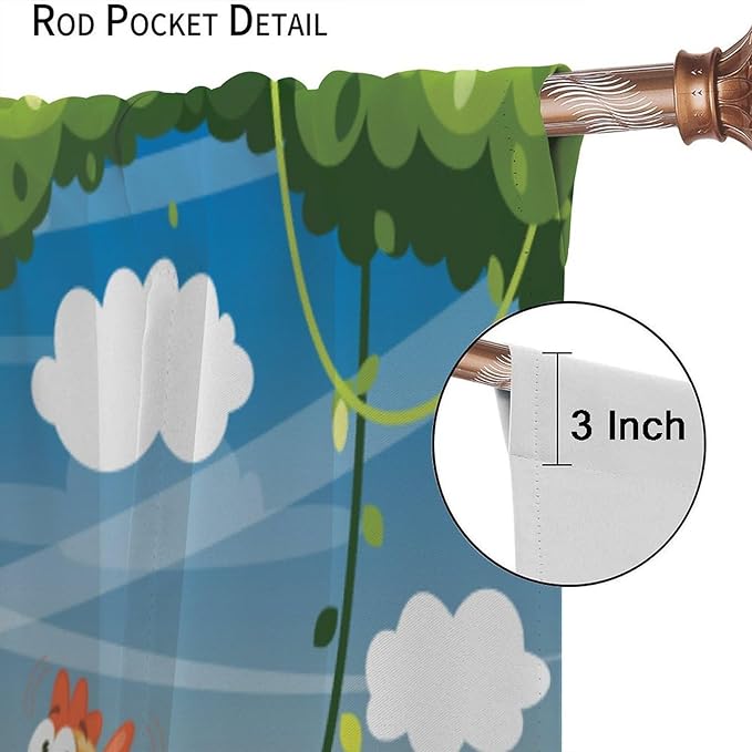 Animal Curtains, Cartoon Cute Woodland Jungle Forest Animals Pattern Blackout Window Treatments, Rod Pocket Thermal Insulated Drapes 2 Panel Sets for Kids Nursery Bedroom Classroom, 55" W X 63" L