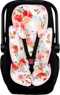 Infant Car Seat Insert, 2-in-1 Baby Car Seat Head Support for Newborn Girls Boys, Soft Baby Neck Support and Body Cushion for Car Seat, Stroller, Bouncer (Floral)