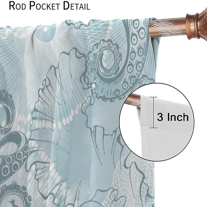 Coastal Window Curtains,Nautical Beach Themed Thermal Insulating Blackout Curtain for Living Room, Bedroom Set 2 Panels,55x63 Inches