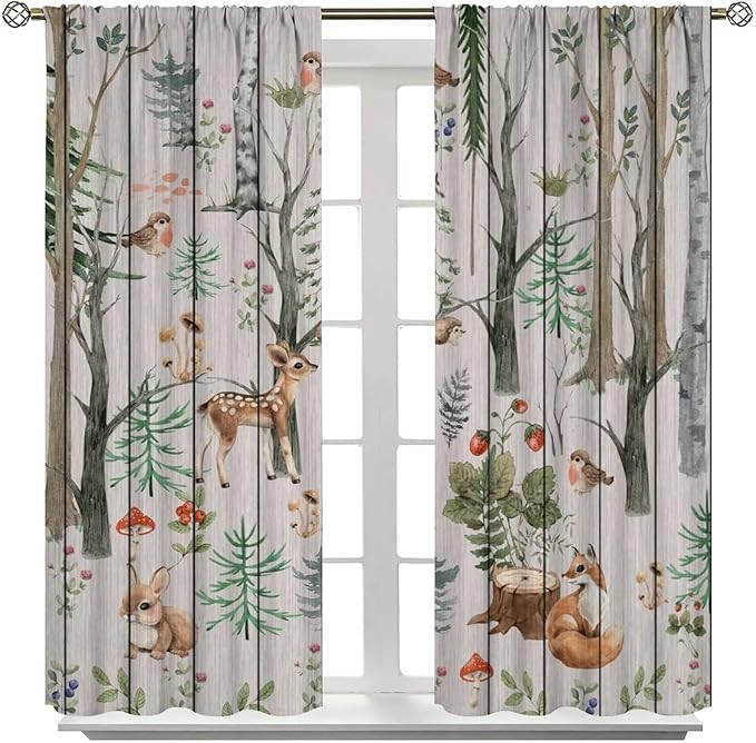 Forest Animal Curtains,Winter Dry Branches Pine Tree Moose Bear Animal Print Curtains for Children Boys and Girls Bedroom Living Room 52x84in