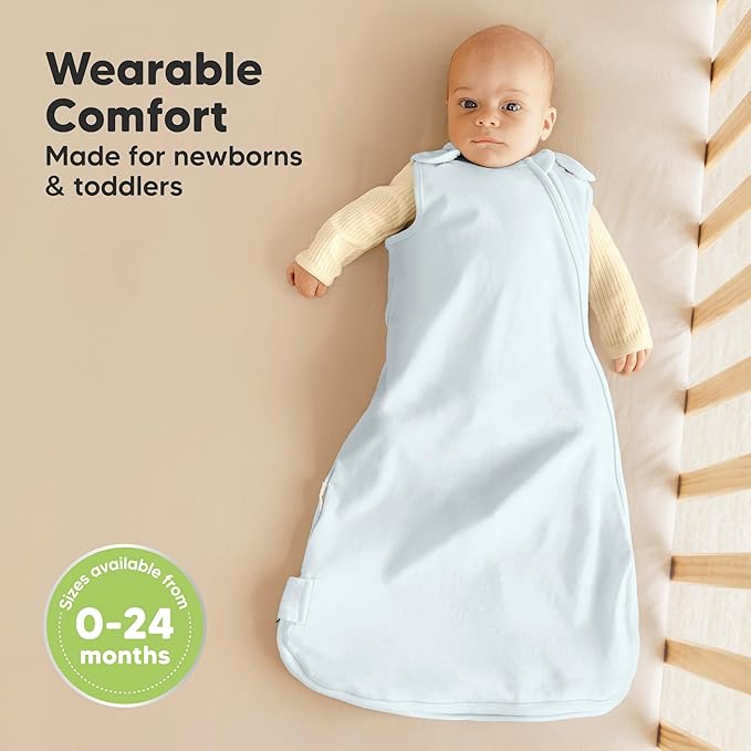 2-Pack Organic Baby Sleep Sacks, 100% Cotton - Soft & Breathable 0.5TOG Baby Wearable Blanket, Toddler Sleeping Sack 0-6 months, Easy to Wear Transitional Swaddles for Newborns, Infants (Glacier, S)