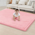 ACOMOPACK Baby Play Mat for Floor 1.3" Thick Memory Foam Play Mat 79"×157" Tummy Time Crawling with Non-Slip Bottom for Living Room,Nursery,Soft Velvet Playpen Mats for Kids,Infants（Pink）