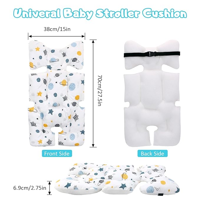 Baby Stroller Seat Liners, Reversible Baby Stroller Cushion Pad Soft and Breathable 3D Air Mesh Cotton Universal Baby Seat Pad Liner for Strollers, Car Seats (Planet)