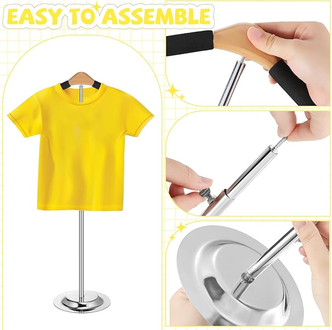 Sintuff Adjustable Child T Shirt Display Flexible Shoulder Stand Shirt Rack Portable Hanging Black Metal Clothes Hanger Rack for Clothing Garment Coat Retail Vendor, Height 16-27.9 Inch (4 Pcs)
