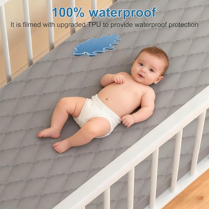 2Pack Waterproof Crib Sheets- Cotton 24X38 Fitted Crib Sheets Crib Mattress Protector Sheets,Soft Bed Sheets,Washable Little Bed Sheets (Gray, 24 * 38inch)