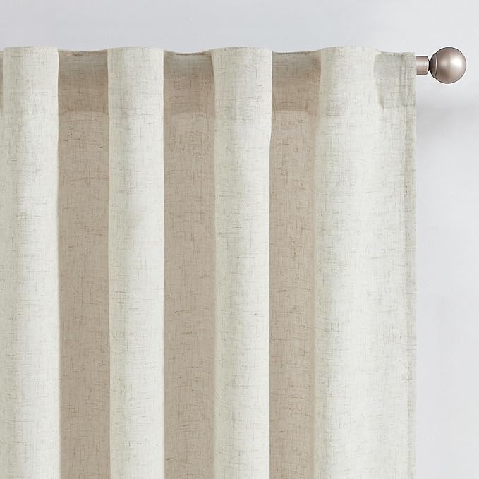 jinchan Beige Lined Linen Blend Curtain for Sliding Door 84 Inches Length 1 Panel for Living Room, 100 Inches Extra Wide Natural Drape with Rod Pocket Back Tab (100W x 84L, Ecru)