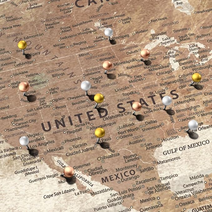 ElephantStock - Personalized Be The Navigator I Push Pin World Map Wall Art - Horizontal Canvas Wall Art - Living Room Wall Decor - Digital Art Map Canvas Art - Brown And Beige Decor - 24" x 16"