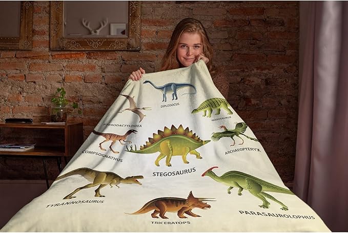 Thuswarm Colorful Ancient Dinosaur Print Flannel Blanket for Autumn Winter Gifts Warm Cozy Soft Funny Print Throw for Bed Couch Sofa 50”×40” Small for Kid