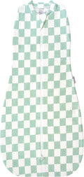 Tiny Twinkle Baby Sleep Sack 3-6 Months 1.0 TOG | Cotton & Elastane Wearable Blanket, Swaddle Transition Micro-Fleece, Machine Washable (Sage Checkers)
