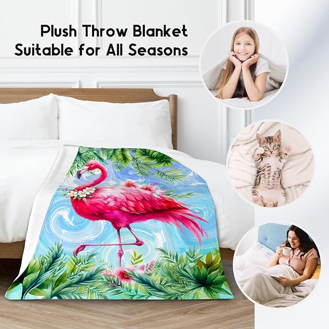 Girls Blanket Flamingo Blankets Gifts - Flannel Soft Throws for Room Decor/Bed - 60"x80"