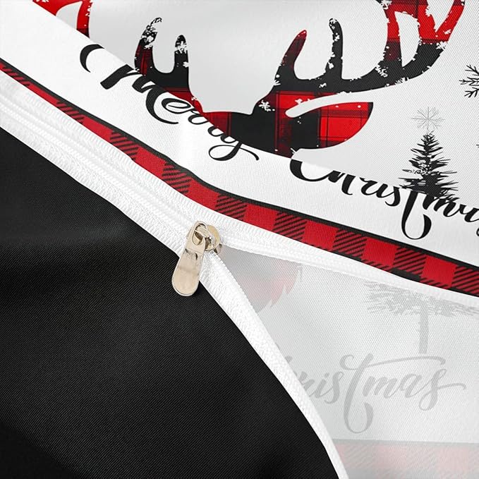 jejeloiu Christmas Bedding Set for Kids Boys Girls Xmas Deer Elk Antlers Comforter Cover Set Queen Size Buffalo Check Grid Duvet Cover Bedroom Decor Xmas Bedding Collection 3Pcs