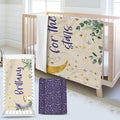 Custom Name Crib Bedding Set 3-Piece – Purple Owl Design Baby Bedding Set with Personalized Soft Blanket, Fitted Sheet, Changing Pad Cover – Ideal Newborn Gift for Boys and Girls