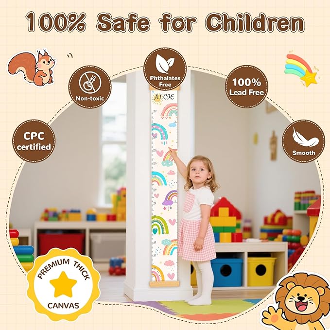 Personalized Name Growth Chart for Kids, Dinosaur Canvas Height Growth Chart, Kids Measuring Chart for Wall, Kids Room Wall Decor, Removable & Waterproof Growth Chart Ruler