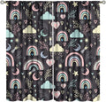 Boho Rainbow Curtains for Kids Nursery Colorful Floral Sun Star Clouds Pastel Bohemian Pattern Print Window Drapes for Girl Bedroom Living Room Kitchen Decor,2 Panel Set,55Wx63H Inch Blackout