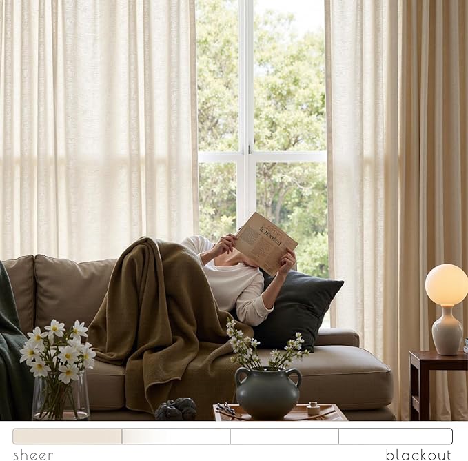 jinchan Beige Linen Blend Curtains 84 Inches Length 2 Panels for Bedroom Living Room, Light Filtering 50 Inches Wide Natural Farmhouse Drapes with Rod Pocket Back Tab (50W x 84L, Ecru)