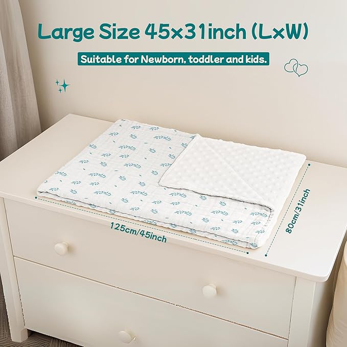 Chungie Soft Baby Blanket 40x30 inches – 100% Cotton Muslin Front & Plush Minky Fleece Back, Multi-Layer Blanket for Baby Boys & Girls, Nursery Bed Blanket, Newborn & Toddler Use
