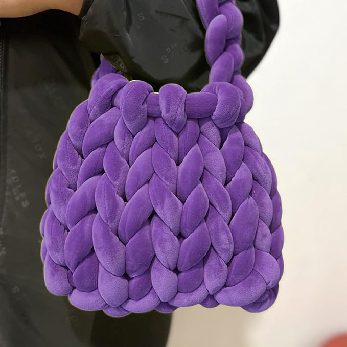 Velvet Chunky Yarn Bulky Giant Arm Knitting Y arn, Super Soft Jumbo Tube Weight, Fluffy DIY Crochet Hand Making Washable for Blanket, Pet Bed, Rugs Pillow (2.2lb-Purple)