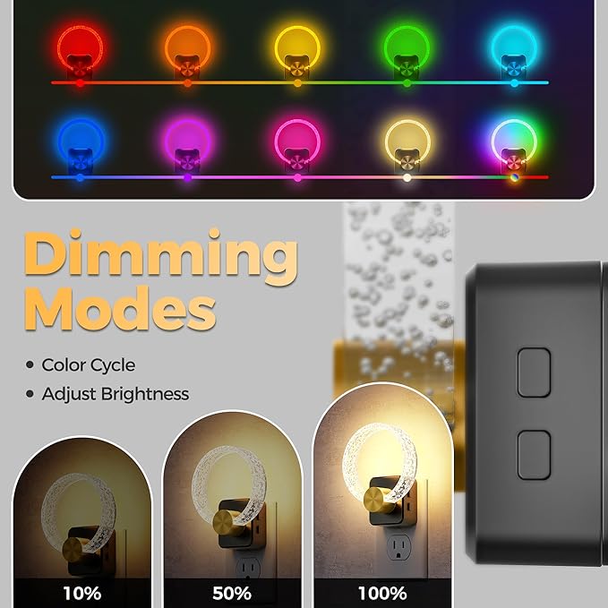 DORESshop Night Lights Plug Into Wall, [2 Pack] LED Night Light Color Changing RGB with Dusk-to-Dawn Sensor, Adjustable Brightness Dimmable Nightlights for Hallway, Bedroom, Kids Room, Christmas Gifts