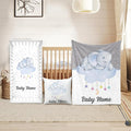 Custom Crib Bedding Set - Elephant Design Personalized Name Baby Nursery Bedding 3 Pcs Set - Chic Soft Blanket, Sheet, Pillowcase for Newborns Boys Girls Gifts Color05