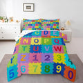 Feelyou Kids Puzzle Alphabet Numbers Comforter Set Toddler Size ABC Letters Bedding Set for Kids Boys Girls Educational Duvet Quilt English Learning Bedroom Decor Microfiber 2 Pcs with 1 Pillow Cases