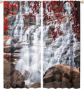 Waterfall Blackout Windows Curtains, Waterfall Red Forest Pattern Nature View Curtains, for Living Room Bedroom 55x63in 2 Panels