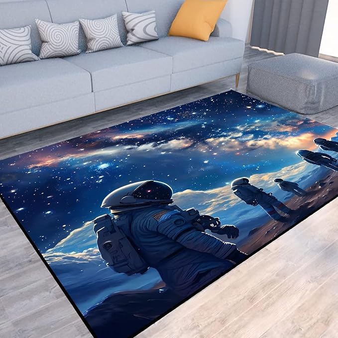 5' x 7' Galaxy Rug for Kids Bedroom Planet Alien Rugs Astronauts Space Carpet Printed Throw Rugs for Boys Children Living Room,150x210cm